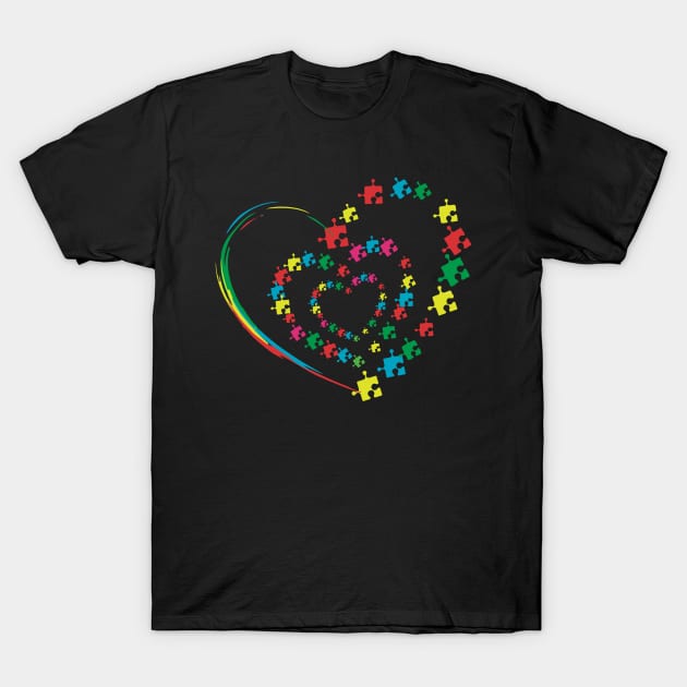 Love Ribbon Heart Puzzle Autism Awareness Gift T-Shirt by paola.illustrations